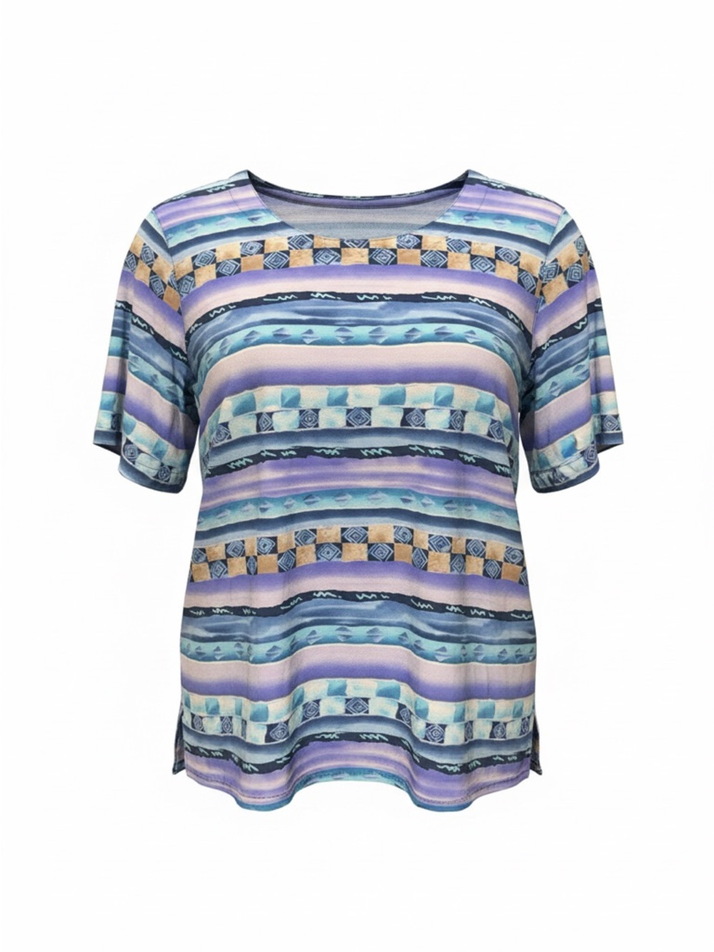 Vintage Alfred Dunner 100% Silk Geometric Abstract Top Purple Teal Size 10